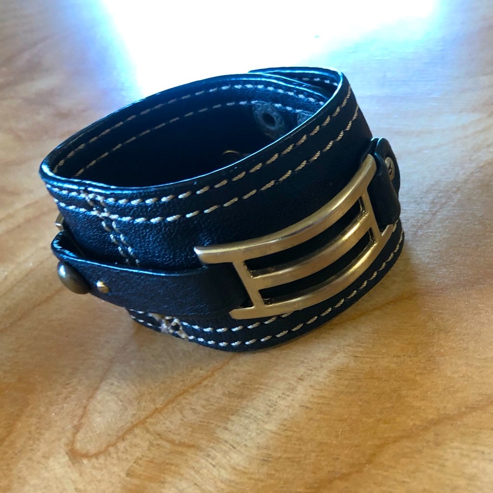 Hayden Harnett wide cuff bracelet. Black leather bracelet from 2006 era HH